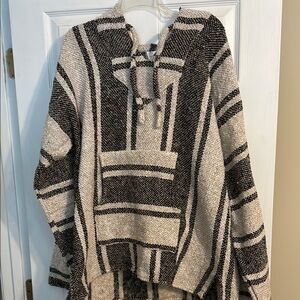 Black and Cream Striped Mexican Baja Hoodie